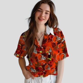 NFL Cleveland Browns Tropical Aloha Hawaiian Shirt, Brown Red Floral Toucan Print