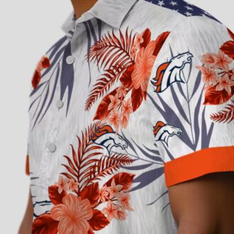 Men’s Denver Broncos Patriotic Hawaiian Shirt, Orange & White Hibiscus NFL Shirt