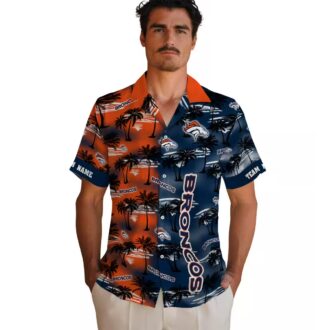 Men’s Denver Broncos Silhouettes Hawaiian Shirt, Orange Tropical Palm NFL Fan Shirt