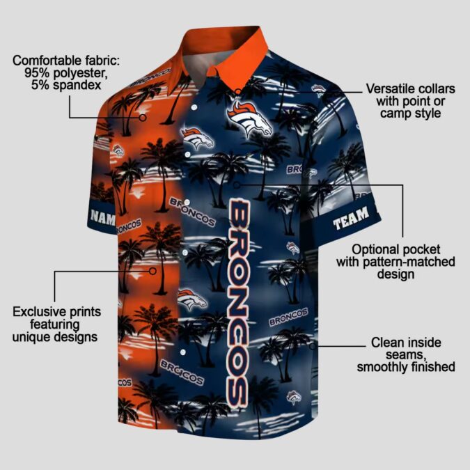 Men’s Denver Broncos Silhouettes Hawaiian Shirt, Orange Tropical Palm NFL Fan Shirt