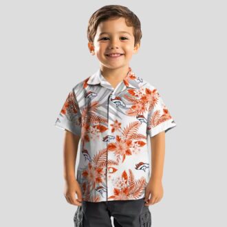 NFL Denver Broncos Hawaiian Shirt - Orange & White Hibiscus Palm Beach Shirt