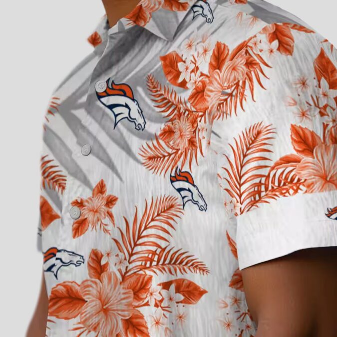 NFL Denver Broncos Hawaiian Shirt – Orange & White Hibiscus Palm Beach Shirt