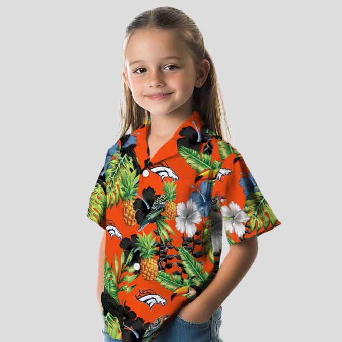 Orange & Green Denver Broncos Hawaiian Shirt, Toucan Hibiscus Pineapple Beach Shirt