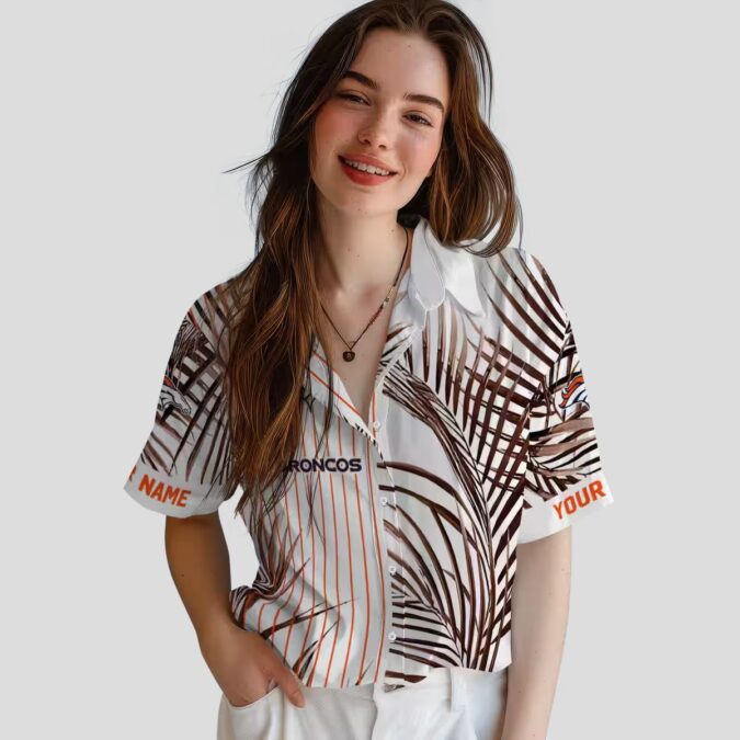 Orange Black Denver Broncos Hawaiian Shirt, Palm Stripes Aloha NFL Vacation Shirt