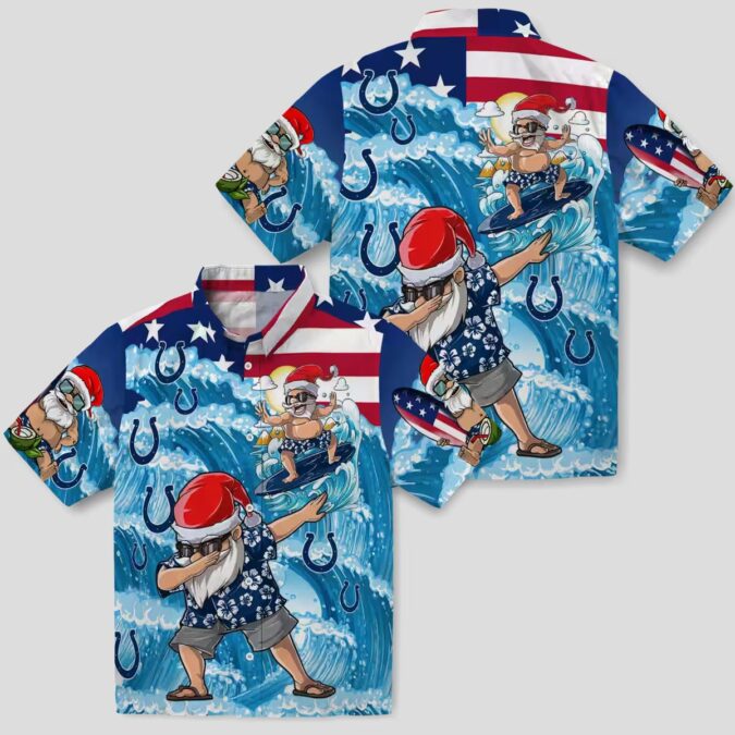 NFL Colts Blue Hawaiian Shirt, Surfing Santa Christmas Vacation Outfit