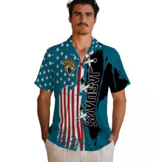 Jacksonville Jaguars Stitched Flag Hawaiian Shirt, Teal Tropical NFL Fan Apparel