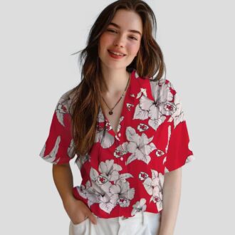 Kansas City Chiefs Beach Hawaiian Shirt, Hibiscus Blooms Red White NFL Fanwear