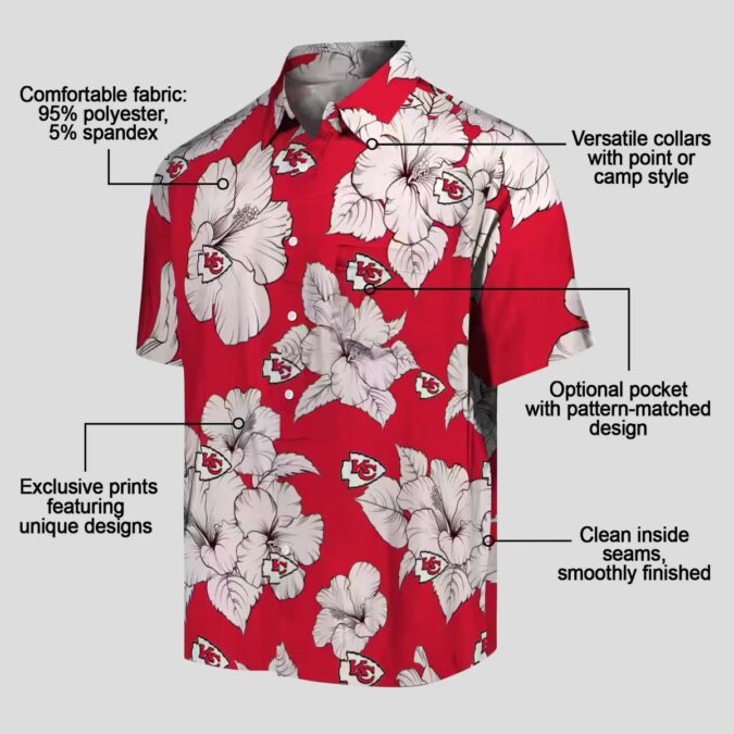 Kansas City Chiefs Beach Hawaiian Shirt, Hibiscus Blooms Red White NFL Fanwear