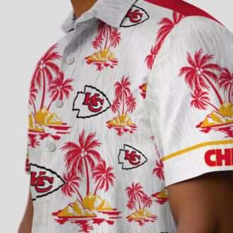 Kansas City Chiefs Hawaiian Button Up Shirt, Palm Island Print Red White Game Day Outfit