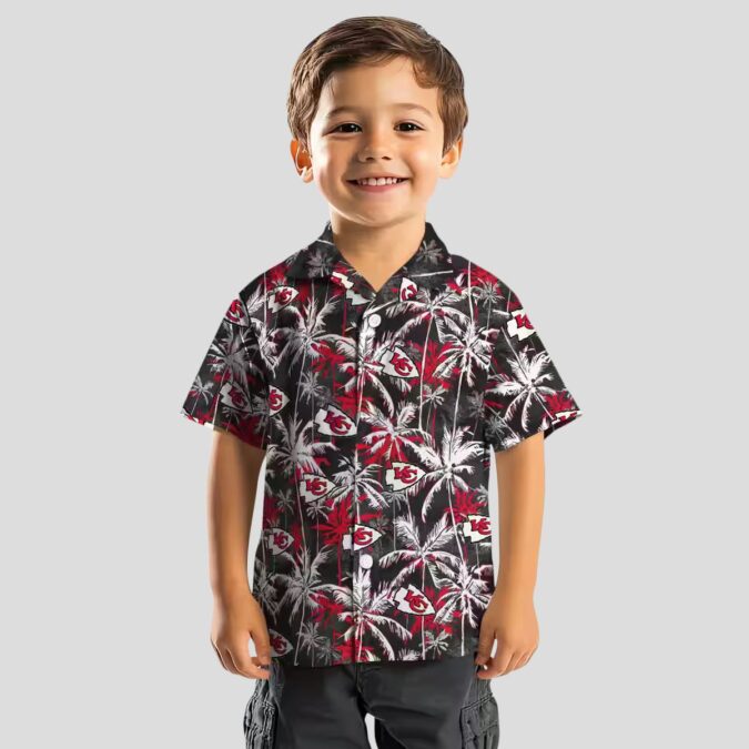 Kansas City Chiefs Palm Pattern Hawaiian Shirt, Red Black Game Day Outfit for Fans