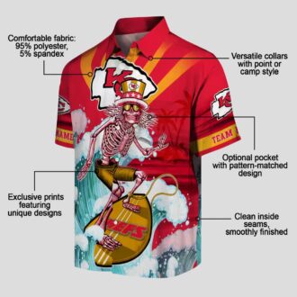 Kansas City Chiefs Red Blue Hawaiian Shirt, Surfing Skeleton Beach Vacation Wear