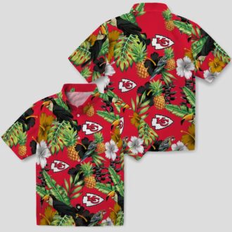 Kansas City Chiefs Summer Hawaiian Shirt, Toucan Hibiscus Pineapple Tropical Fan Apparel