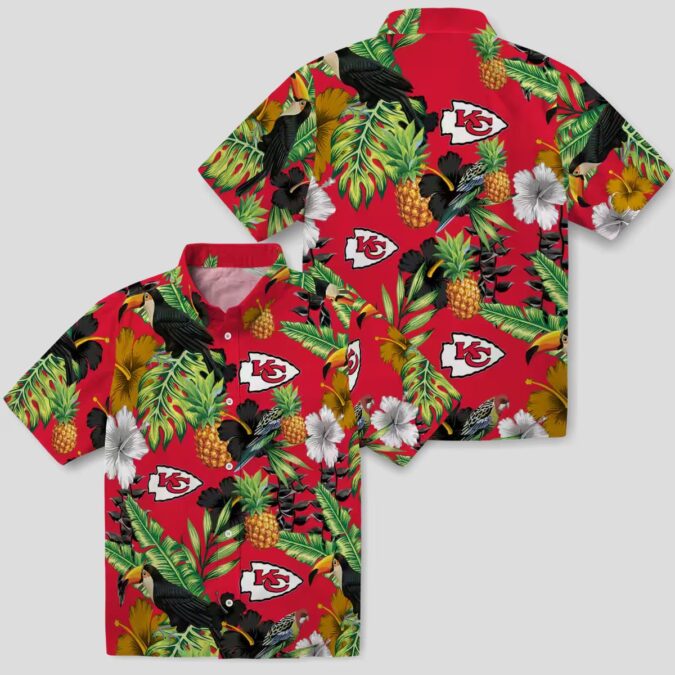 Kansas City Chiefs Summer Hawaiian Shirt, Toucan Hibiscus Pineapple Tropical Fan Apparel