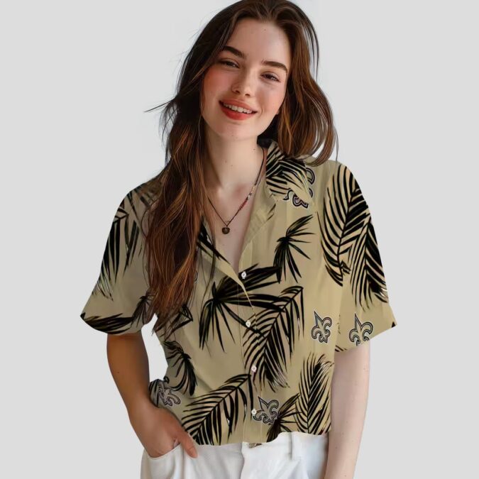 Limited Edition New Orleans Saints Hawaiian Shirt, Gold Palm NFL Vacation Outfit