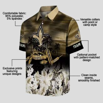 New Orleans Saints Beach Shirt, Custom Gold Canoe & Floral NFL Summer Apparel