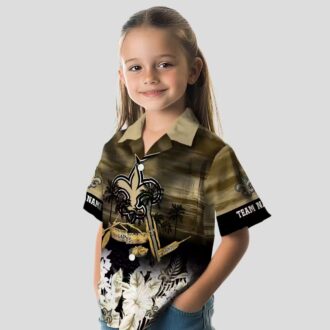 New Orleans Saints Beach Shirt, Custom Gold Canoe & Floral NFL Summer Apparel