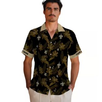 New Orleans Saints Botanical Print Hawaiian Shirt, Custom Black Aloha Outfit