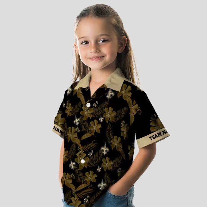 New Orleans Saints Botanical Print Hawaiian Shirt, Custom Black Aloha Outfit