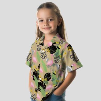 New Orleans Saints Flamingo Hawaiian Shirt, Gold Leaf Summer Fan Outfit