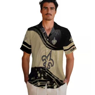 New Orleans Saints Football Wave Pattern Hawaiian Shirt - Gold & Black NFL Apparel