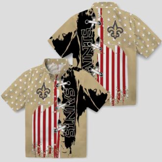 New Orleans Saints Gold Hawaiian Shirt, Stitched Flag NFL Aloha Shirt for Vacation
