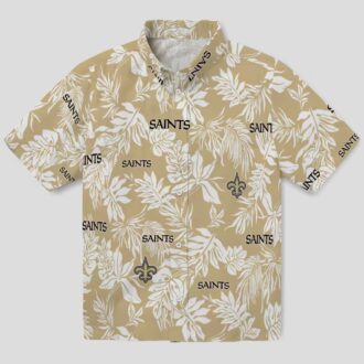 New Orleans Saints Gold White Hawaiian Shirt, Tropical Leaf Print NFL Fanwear