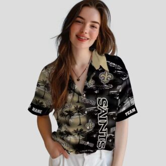 New Orleans Saints Hawaiian Aloha Shirt, Gold Palm Silhouette NFL Fan Edition