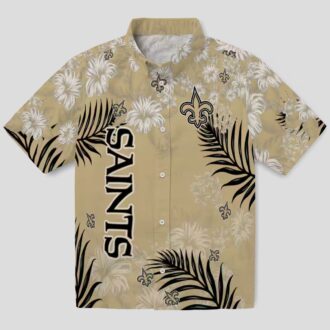 New Orleans Saints Hibiscus Hawaiian Shirt, Limited Edition Gold Tropical NFL Shirt