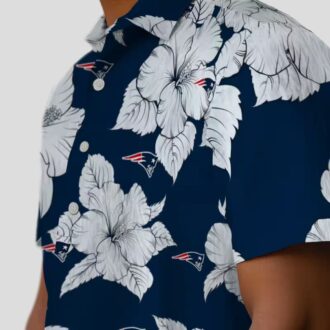 New England Patriots Hibiscus Bloom Hawaiian Shirt - Blue White Aloha Style