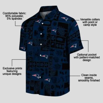 New England Patriots Patchwork Hawaiian Shirt, Blue & Black NFL Apparel