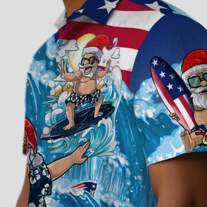 NFL Team Patriots Surfing Santa Hawaiian Shirt for Fans & Beach Outfit