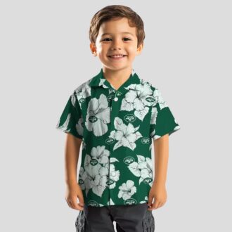 Green White Tropical New York Jets Hawaiian Shirt - Hibiscus Blooms Summer Theme