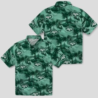New York Jets Coastal Palms Hawaiian Shirt, Tropical Green NFL Fan Apparel