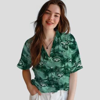 New York Jets Coastal Palms Hawaiian Shirt, Tropical Green NFL Fan Apparel