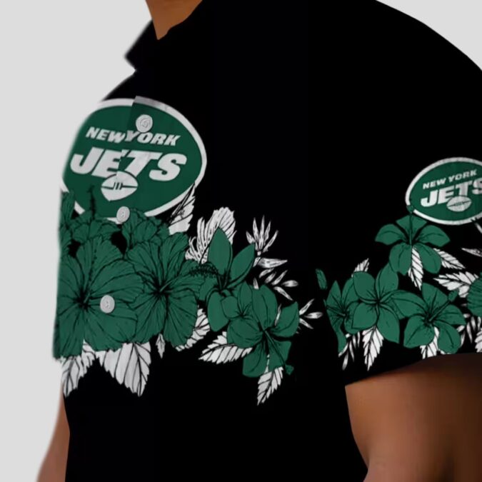 New York Jets Hawaiian Button Up Shirt, Tropical Hibiscus Stripe Summer Outfit