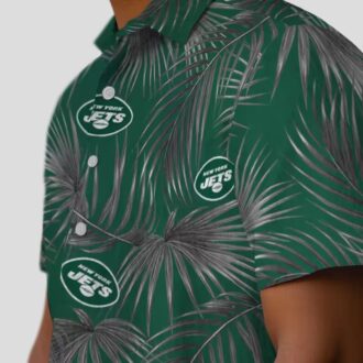 New York Jets Hibiscus Floral Hawaiian Shirt - Green Leafy Palms Print
