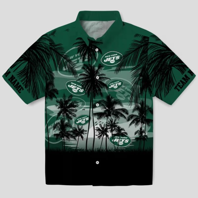 New York Jets Sunset Scene Green Black Hawaiian Shirt, Custom NFL Team Apparel
