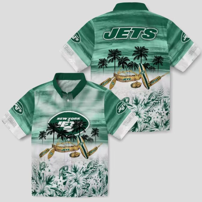 New York Jets Tropical Canoe Hawaiian Shirt, Personalized NFL Beach Wear for Fans