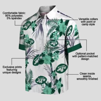 NFL New York Jets Patriotic Hawaiian Shirt - Hibiscus Green White Print
