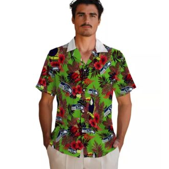 Seattle Seahawks Floral Aloha Hawaiian Shirt - Toucan & Floral Summer Outfit