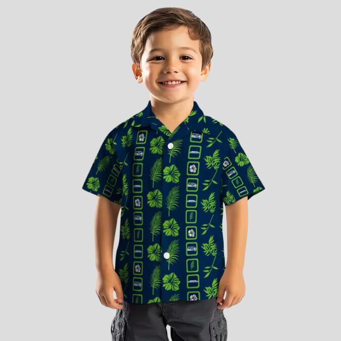 Seattle Seahawks Floral Blue Aloha Shirt, Tropical Hawaiian Game Day Wear