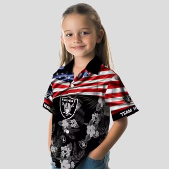 Custom Las Vegas Raiders Aloha Hawaiian Shirt - US Flag & Hibiscus Floral Design