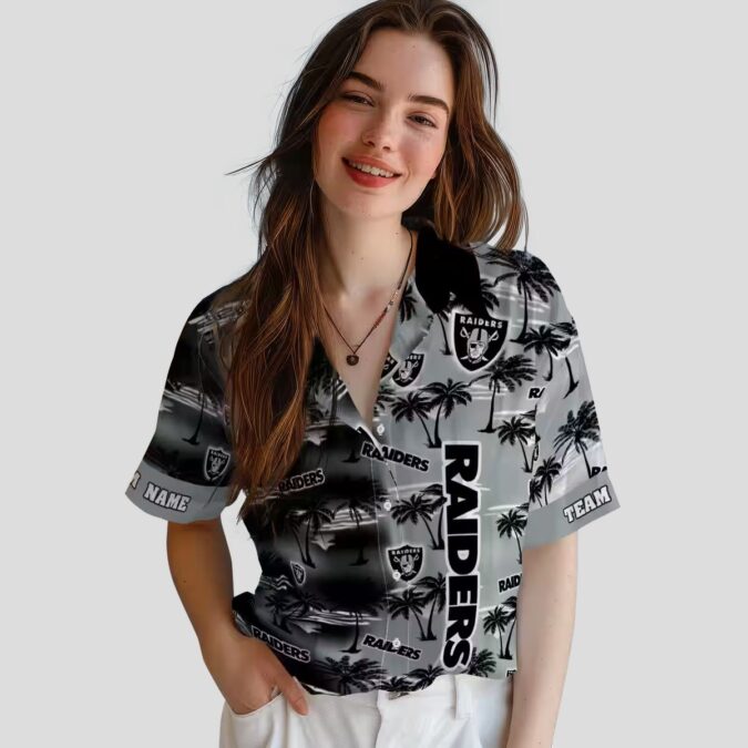 Custom NFL Las Vegas Raiders Black Hawaiian Shirt, Palm Silhouette Tropical Apparel