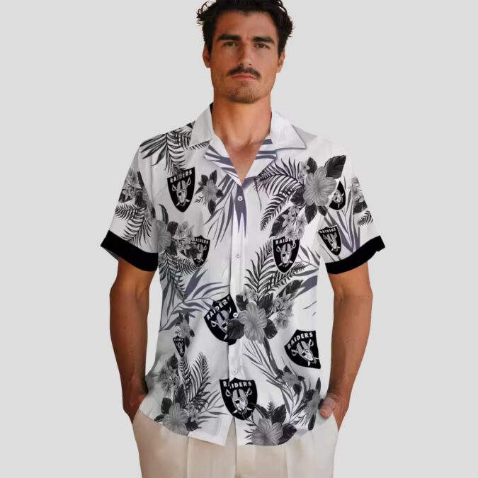 Hibiscus Patriotic Las Vegas Raiders White Hawaiian Shirt for Game Day & Summer