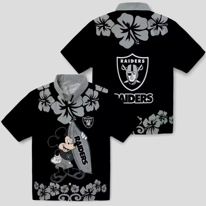 Las Vegas Raiders Black Hawaiian Shirt, Surfing Mickey NFL Vacation Apparel
