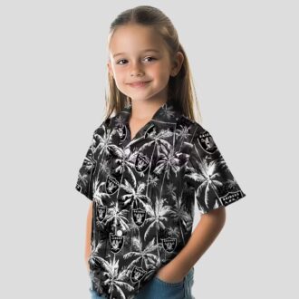 Las Vegas Raiders Button Up Hawaiian Shirt - Black Palm Pattern, NFL Summer Clothing