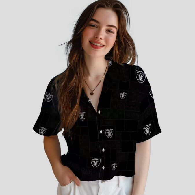 Las Vegas Raiders Patchwork Hawaiian Shirt – Stylish Black Aloha NFL Fan Gift
