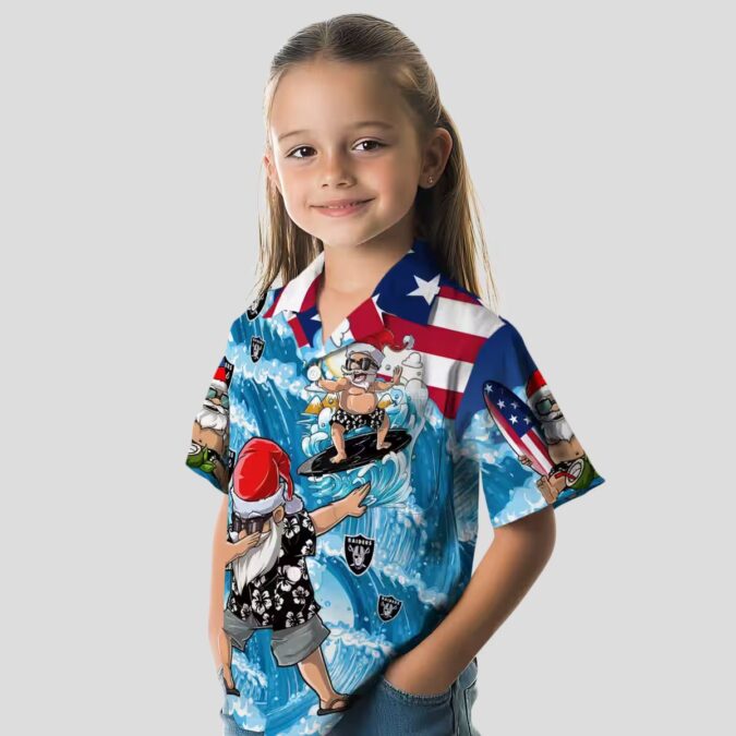 Las Vegas Raiders Surfing Santa Hawaiian Shirt, Summer Vacation Beach Outfit