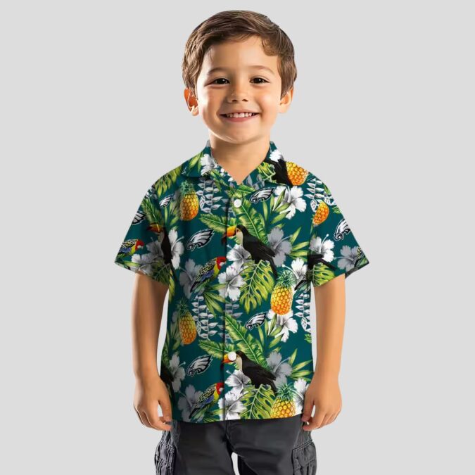 Custom Philadelphia Eagles Aloha Hawaiian Shirt, Green Tropical Toucan Shirt