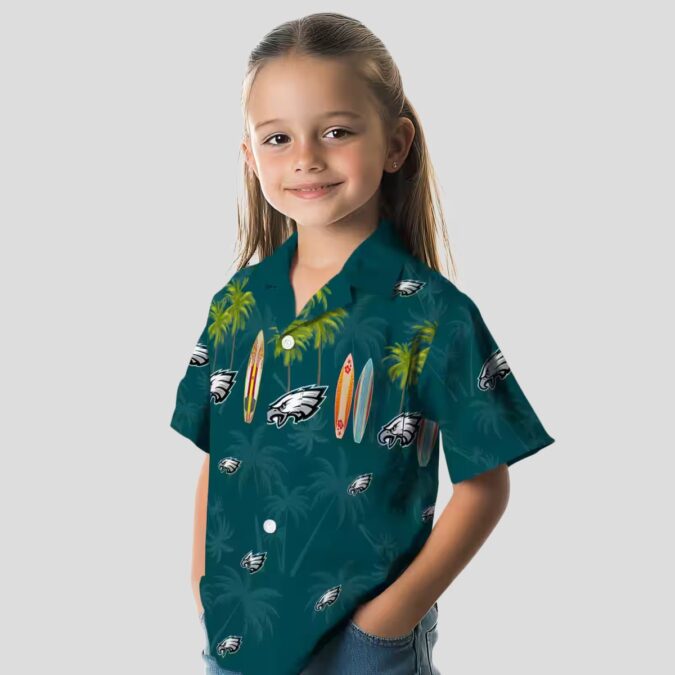 Men’s Philadelphia Eagles Surfboard Hawaiian Shirt, Tropical Palm Green NFL Beach Shirt